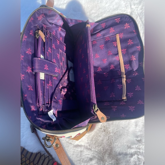 💕NWOT ANUSCHKA GENUINE LEATHER Hand Painted Floral Crossbody Satchel handbag💕 - Picture 6 of 11